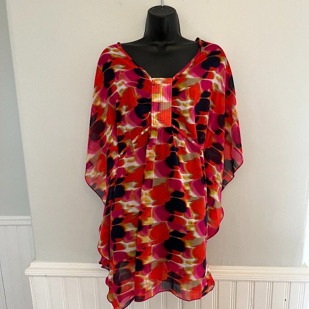 Laundry By Design Colourful Boho Tunic Coverup with Self Tie, Size Small